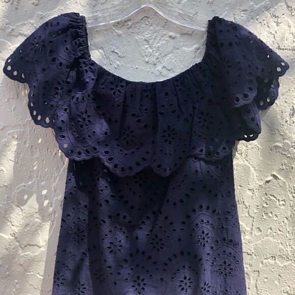 CYNTHIA STEFFE Blue Eyelett Off Shoulder Dress 0 - Picture 12 of 13